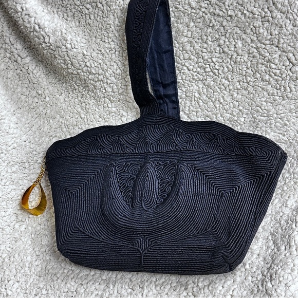 Vintage 1940’s/50’s Mardane Corde Dark Navy scalloped wristlet purse/bag, EUC - Picture 5 of 9